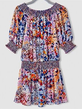 Kensie Multicolor Splash Print Off-Shoulder Mini Dress